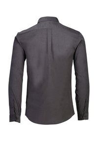 Lange mouwen shirt in donkergrijze stof, met een klassieke kraag, knoopmanchetten en een naad op de rug voor een getailleerde pasvorm.