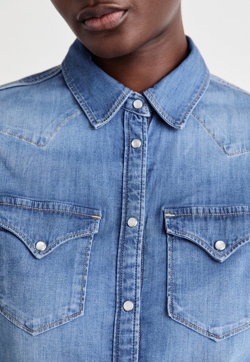 Replay camicia denim da donna a maniche lunghe in cotone, blu (blu medio 009), XXS