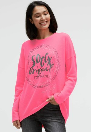 PULLOVER AUS FLAUSCH MIT GLIMMER GEL PRINT - Strickpullover - neon pink