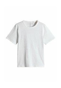 Witte t-shirt met korte mouwen van zachte katoen. Heeft een klassieke ronde halslijn en een ontspannen pasvorm. Soepele textuur zonder zichtbare patronen.