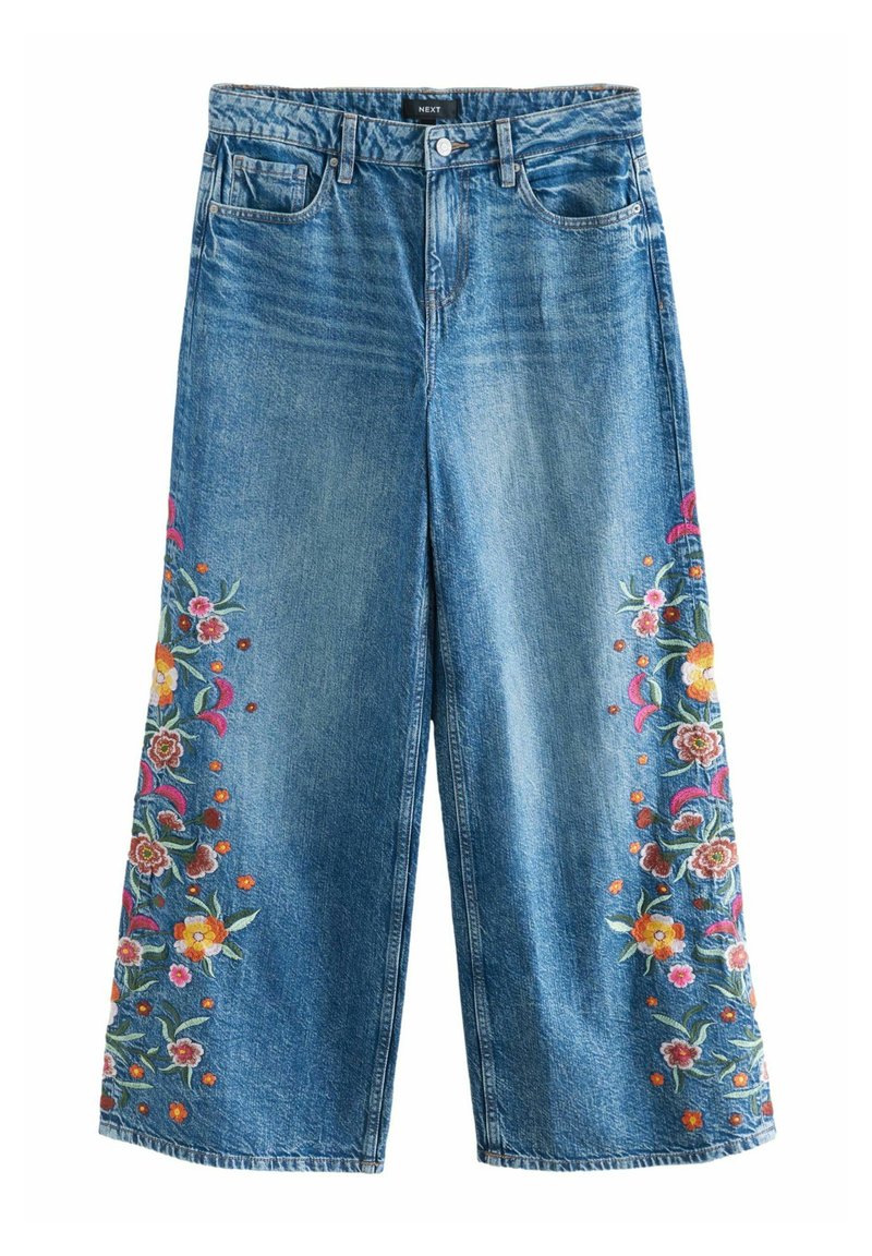 Next FIT EMBROIDERED WIDE  - Alt laienevad teksad - mid blue