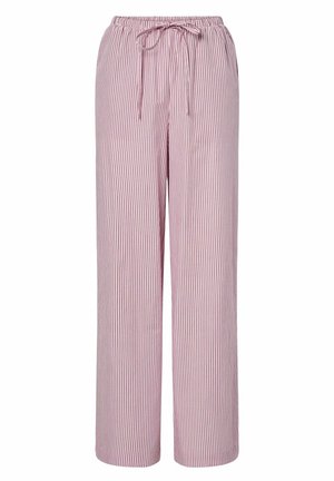 Lätta, ventilerande pyjamasbyxor i rosa och vita ränder med elastisk midja och drawstring, med en avslappnad, vid bendesign.