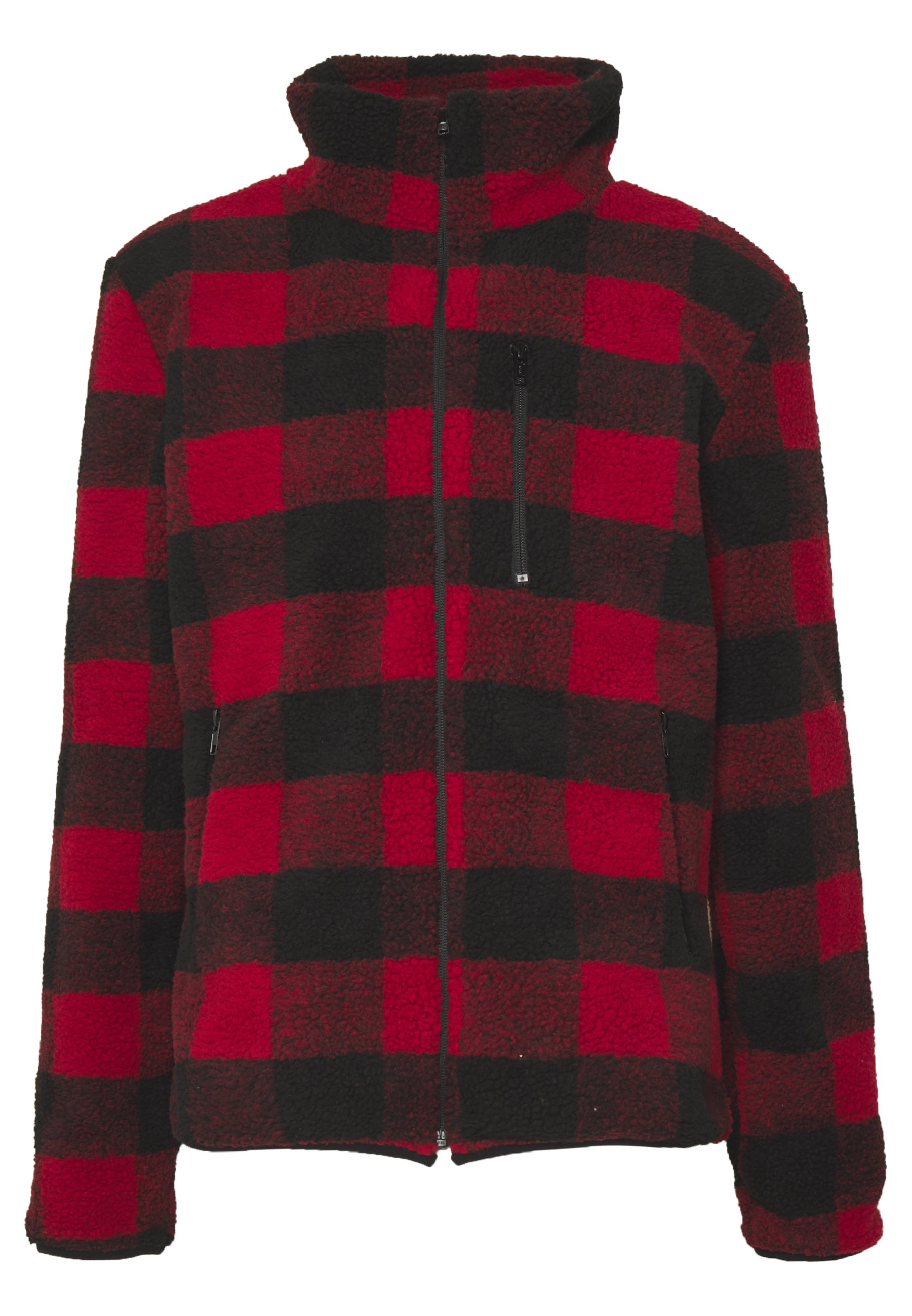 red and black check jacket