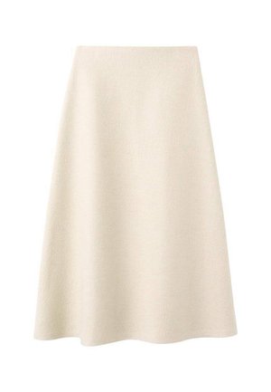 Una gonna a trapezio di colore crema realizzata in tessuto texturizzato, con una finitura liscia e una forma svasata, adatta per abbigliamento casual o formale.