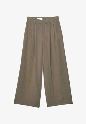 Stradivarius, ADJUSTABLE WIDE-LEG LINEN-EFFECT TROUSERS - Trousers - mottled light brown