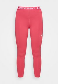 Leggings Nike Pro in un vivace rosa, con un ampio elastico in vita con il testo "NIKE PRO", design aderente e un piccolo logo Nike bianco.
