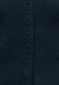 Κοντινό πλάνο σκούρου μάλλινου υφάσματος με μια κάθετη σειρά από μικρά κουμπιά καλυμμένα με ύφασμα.