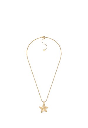 Goudvergulde halsketting met een hanger in de vorm van een getextureerde zeester, voorzien van een delicate ketting en verstelbare lengte met een karabijnsluiting.