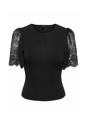 ONLY, KNITTED T-SHIRT ONLCOPRA KNITTED T-SHIRT - Tričko s potlačou - black