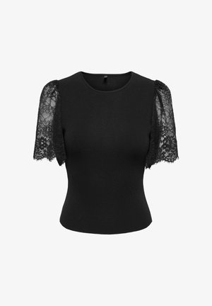 ONLY, KNITTED T-SHIRT ONLCOPRA KNITTED T-SHIRT - Tričko s potlačou - black