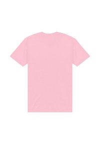 Kratký rukáv tričko z měkké růžové bavlny, s kulatým výstřihem, volným střihem a hladkou texturou bez potisků nebo ozdob.