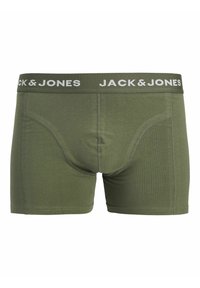 Boxers verts olive pour homme avec détail cousu et ceinture élastique avec texte blanc "JACK & JONES".