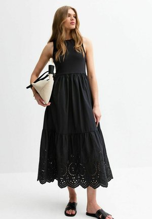 New Look RACERBACK BRODERIE ANGLAISE EMBROIDERED MIDI - Robe de jour - black