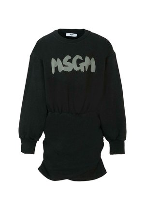 Felpa nera con vita arricciata e maniche lunghe, caratterizzata da un grande logo grigio "MSG" sul davanti. Tessuto morbido, vestibilità rilassata.
