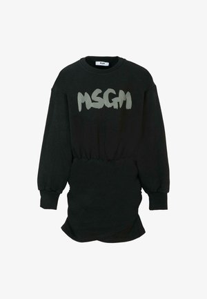 Felpa nera con vita arricciata e maniche lunghe, caratterizzata da un grande logo grigio "MSG" sul davanti. Tessuto morbido, vestibilità rilassata.