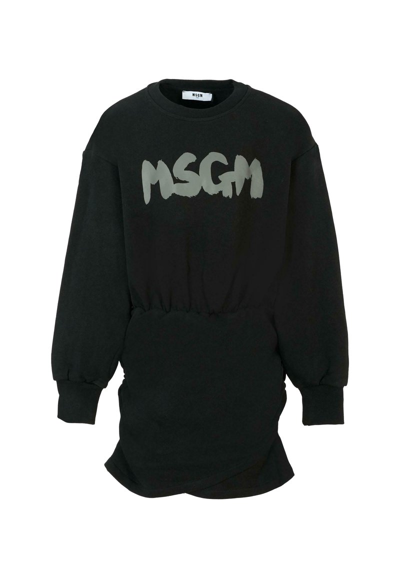 Czarny sweatshirt z ściągniętym w pasie i długimi rękawami, z dużym szarym logo "MSG" na przodzie. Miękka tkanina, luźny krój.