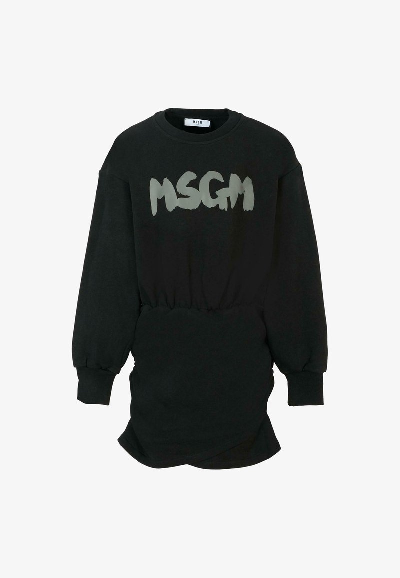 Czarny sweatshirt z ściągniętym w pasie i długimi rękawami, z dużym szarym logo "MSG" na przodzie. Miękka tkanina, luźny krój.