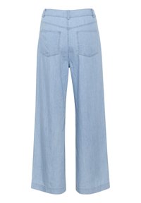 Ljusblå vida jeans i denim med hög midja, två bakfickor och en ren fåll.