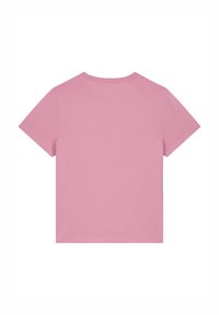 Roze katoenen t-shirt met korte mouwen, klassieke ronde hals en een gladde textuur. Geen graphics of versieringen, eenvoudig ontwerp aan de achterkant.