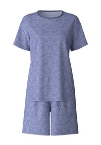 Korte mouwen top en korte broek set in lichtblauw met een ingewikkeld paisleypatroon, gemaakt van zachte stof, met een ronde halslijn en een losse pasvorm.