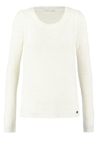 Witte gebreide trui met een ronde halslijn, lange mouwen, ribgebreide manchetten en zoom. Structuurstof met een losse en casual pasvorm.