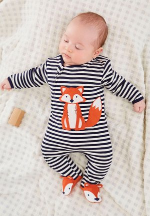 JoJo Maman Bébé Kruippakje - navy/ecru stripe