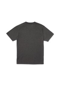 Hematietgrijze T-shirt met korte mouwen. Gemaakt van een katoenmix met een ronde hals. Glad textuur, zonder patronen of ontwerpen. Achteraanzicht weergegeven.