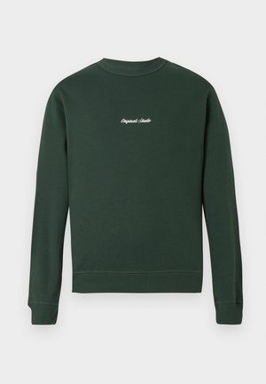 Roheline sviiter pika varrukaga, soonikuga mansetid ja allserv, ümar kaelus, millel on valge tikand tekstiilinele. Pehme puuvilla segu materjal.