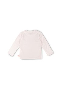 Helles rosa Langarmhemd aus weichem Baumwollstoff. Verfügt über einen runden Ausschnitt und ein kleines logotag an der Seite nahe dem Saum. Rückansicht nur.