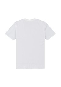 Bílá bavlněná tričko s krátkým rukávem, kulatým výstřihem a hladkou texturou. Na zadní straně nejsou viditelné žádné loga ani vzory.