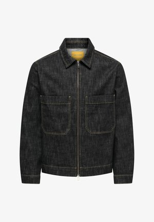 Tume teksatagi lukuga, mandariinkaeluse ja kahe esipanduga taskuga. Kontrastiõmblus lisab detaili.