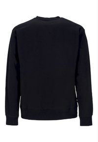 Sudadera negra de manga larga, cuello redondo y puños acanalados. Textura suave, diseño minimalista, sin patrones ni gráficos visibles.