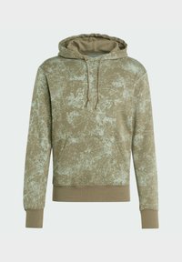 Olivgrön hoodie med ett strukturerat mönster, snörning i huvan, framficka och ribbade manschetter och f åll. Tillverkad av mjukt material.