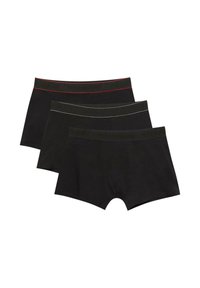 Set crnih bokserica, tri komada. Elastične trake u struku s crvenim, smešanim i plavim detaljima. Mekani pamučni materijal s glatkom teksturom.