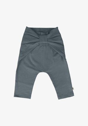 Pantalons pour bébé en coton gris avec un grand nœud à l'avant, des jambes fuselées et une texture douce et lisse. Dispose d'une petite étiquette logo sur le côté.