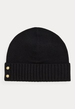 Lauren Ralph Lauren BUTTON-TRIM KNIT BEANIE - Beanie - black