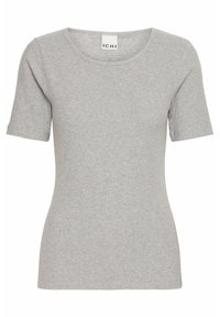 Grå kortærmet T-shirt lavet af ribbet stof med en rundet halsudskæring. Designet er figursyet med en glat tekstur.