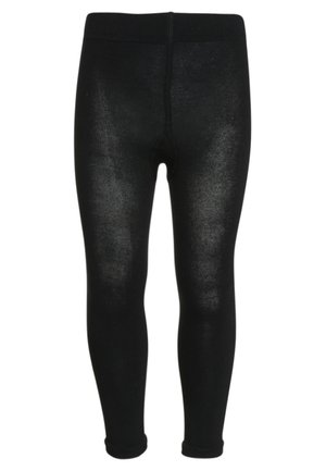 Leggings negros hechos de una tela suave y elástica. Tienen una cintura elástica y piernas ajustadas, con un ligero acabado brillante.