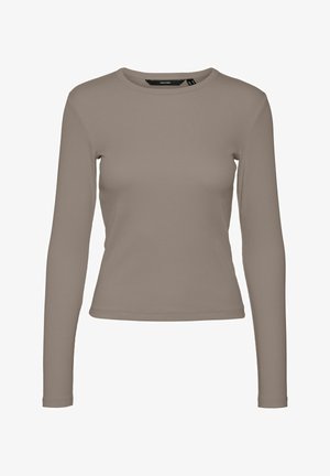 Top met lange mouwen in taupekleurige geribde stof. Ronde halslijn met een nauwsluitend silhouet. Voorzien van naadloze manchetten en een gladde textuur.