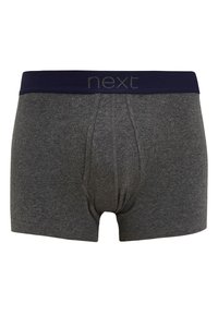 Szürke boxer alsónadrág, pamutból készült, tengerészkék elasztikus derékpánttal, amin a "next" felirat szerepel. Funkcionális nyílással és sima textúrával tervezték.