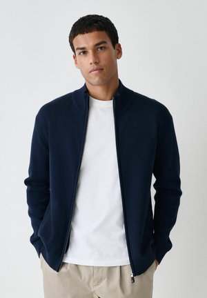 TEXTURED ZIP THROUGH TALL - Strickjacke - navy blue