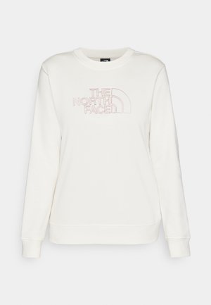 Felpa bianca con maniche lunghe, collo a giro e logo ricamato "THE NORTH FACE" in rosa pallido sul davanti. Tessuto morbido.