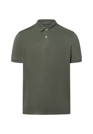 Kurzärmeliges Poloshirt in gedämpftem Olivgrün, aus weichem Stoff gefertigt. Mit klassischem Kragen, einer Drei-Knopf-Leiste und minimalen Nähdetails.