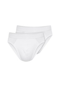 Białe bawełniane majtki, zestaw dwóch sztuk. Posiadają miękki, elastyczny pas z logo marki, regularny krój i gładką teksturę.