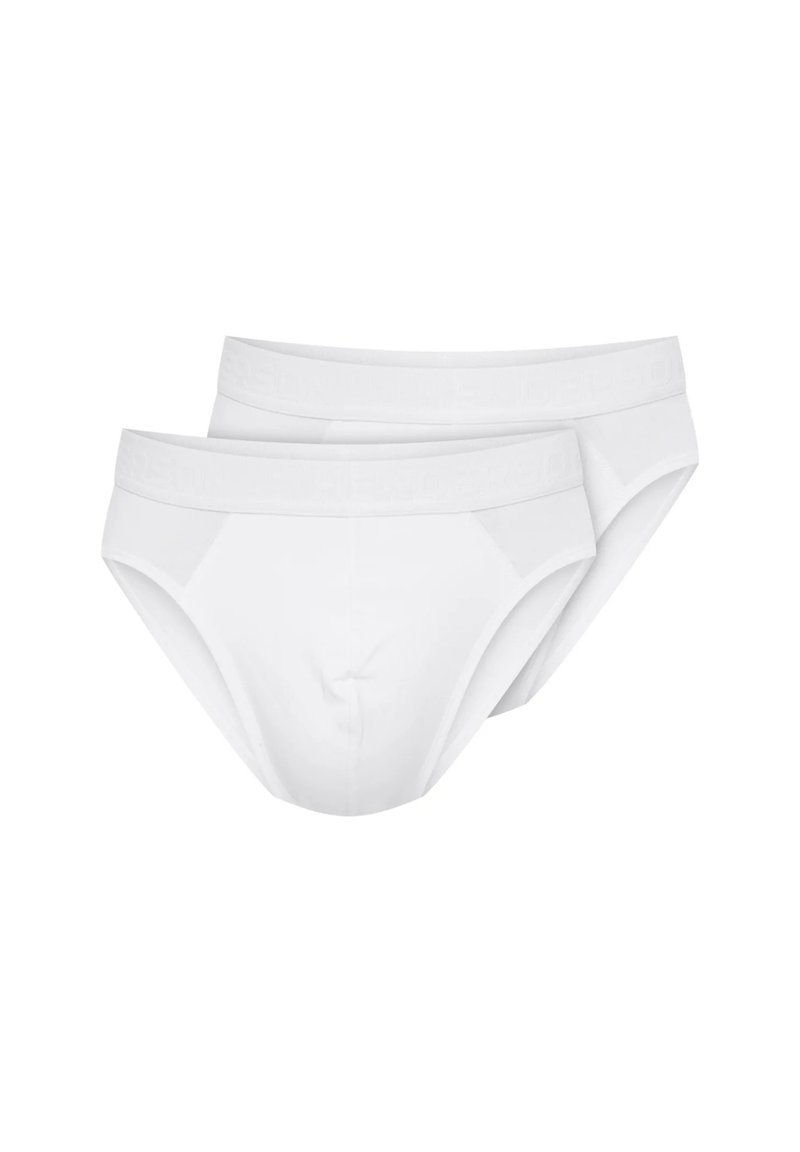 Białe bawełniane majtki, zestaw dwóch sztuk. Posiadają miękki, elastyczny pas z logo marki, regularny krój i gładką teksturę.