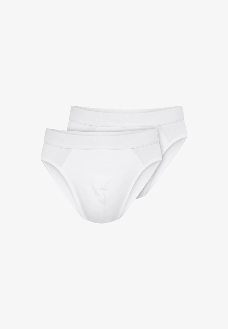 Białe bawełniane majtki, zestaw dwóch sztuk. Posiadają miękki, elastyczny pas z logo marki, regularny krój i gładką teksturę.