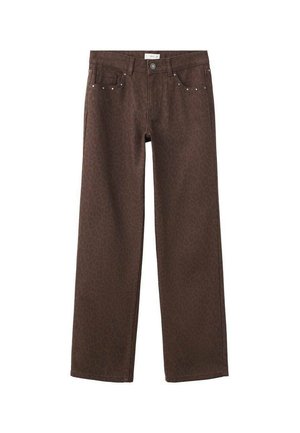 Brune jeans med lige ben og subtil leopardprint, frontknap, bæltestropper og et design med fem lommer.