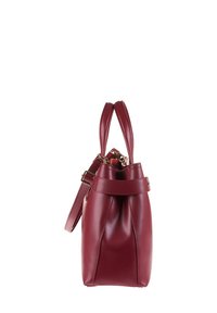 Borsa in pelle bordeaux con due manici superiori, una tracolla staccabile e un design plissettato. Presenta dettagli in metallo dorato.