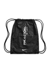 Sacca nera con cordino realizzata in materiale leggero, con una finitura lucida. Sul davanti sono visibili i loghi "PHANTOM" e "Nike" in bianco.