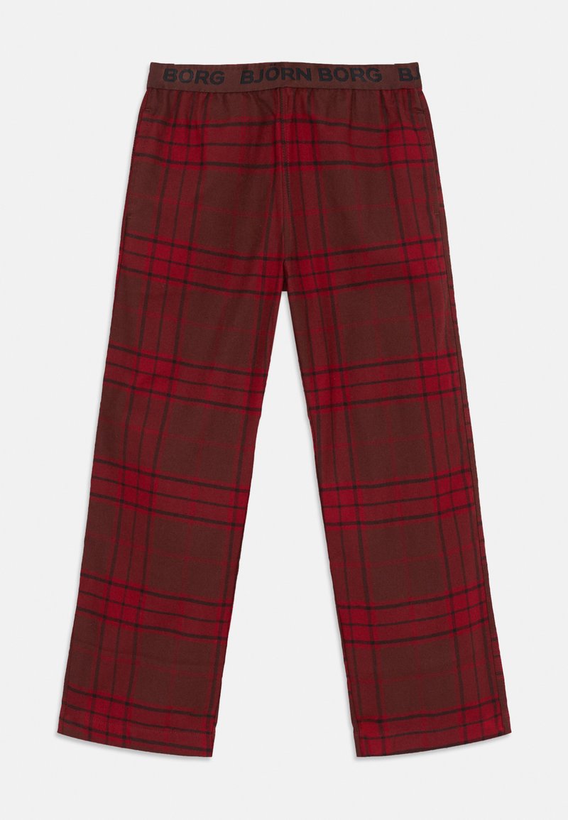 Červené a tmavě hnědé kostkované pyžamové kalhoty s elastickým pasem a černým logem "BJÖRN BORG".